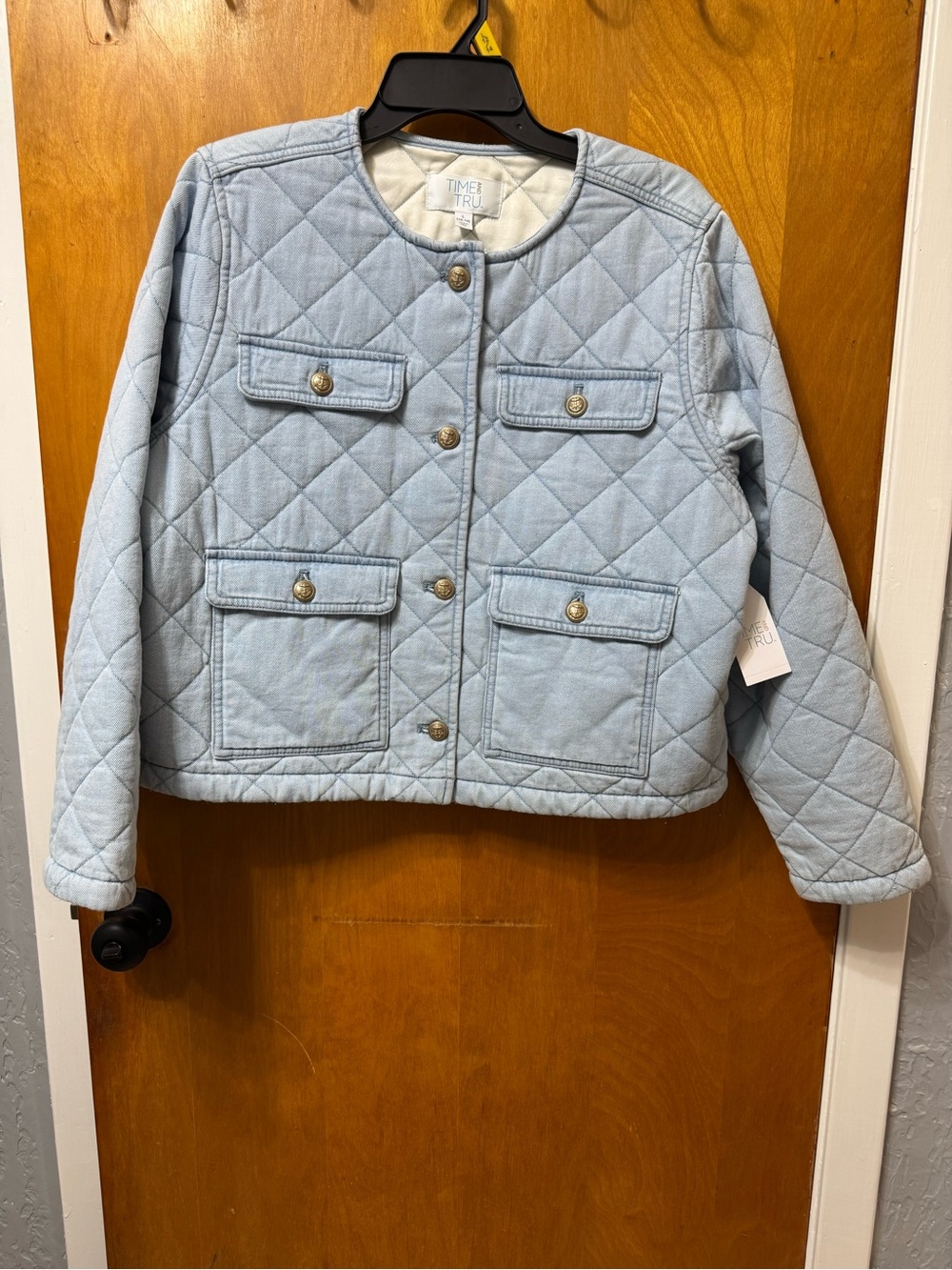 Time and Tru Light Blue Quilted Jacket with Front Pockets